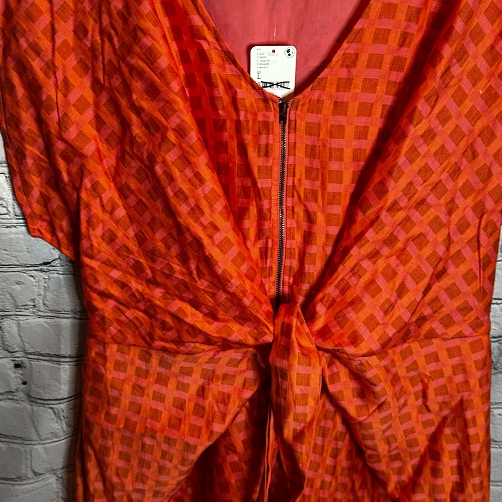 Printed Wrap-Front Orange Jumpsuit - Picture 3 of 6